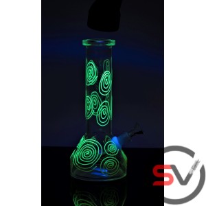 WHITE CIRCLES GLASS BEAKER 10inch (GLOW IN DARK)